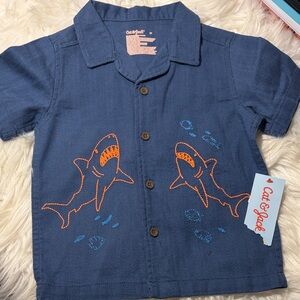 Cat & Jack Navy Shirt with Orange Shark Design